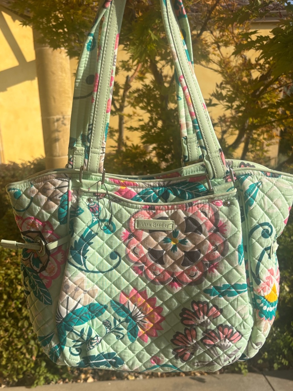 Vera Bradley Mint Floral Quilted Tote with Pink & Teal Accents